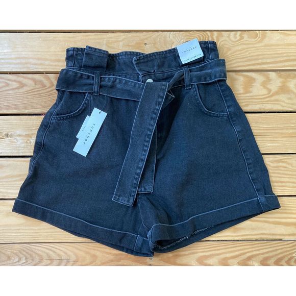 high waisted belted denim shorts